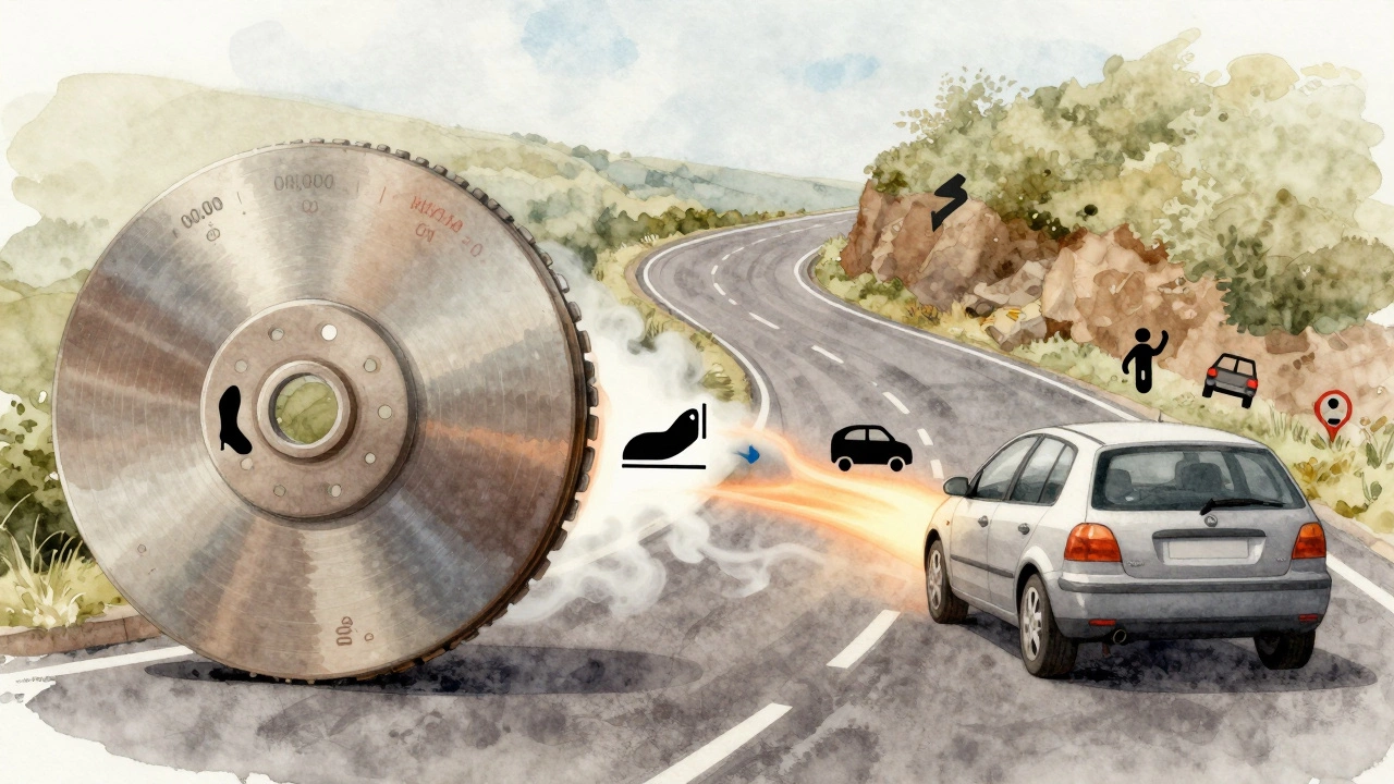 Car journey with clutch disc wearing down over miles, overlaid with driving habit icons