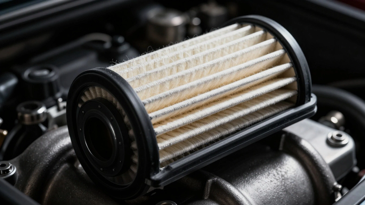 Close-up of a high-performance air filter gasket and intake