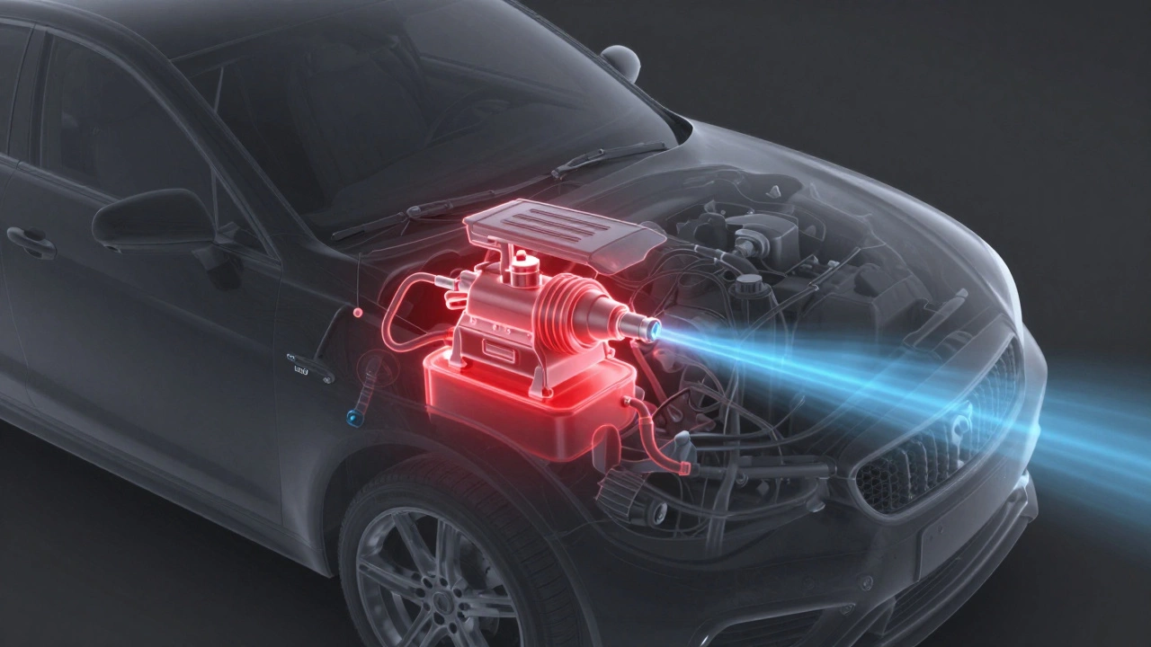 Conceptual 3D diagram of a failing fuel pump in a car