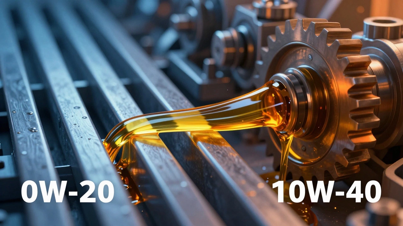 Illustration comparing thin cold-flow oil vs thick hot-temp protection oil