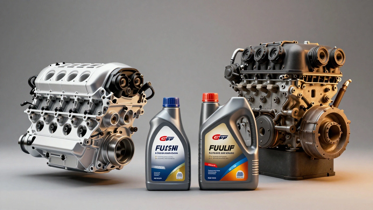Modern car engine vs heavy-duty truck engine with different oils