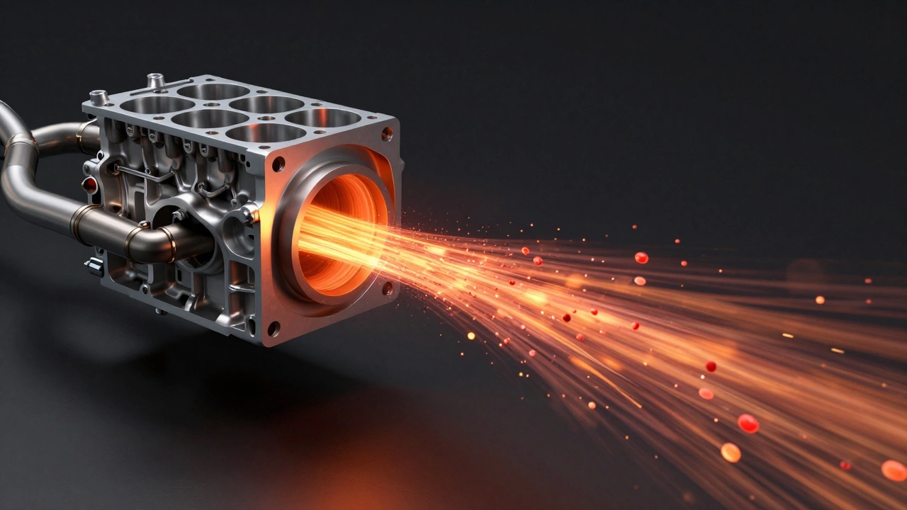 3D render showing optimal exhaust gas flow and scavenging in engine headers