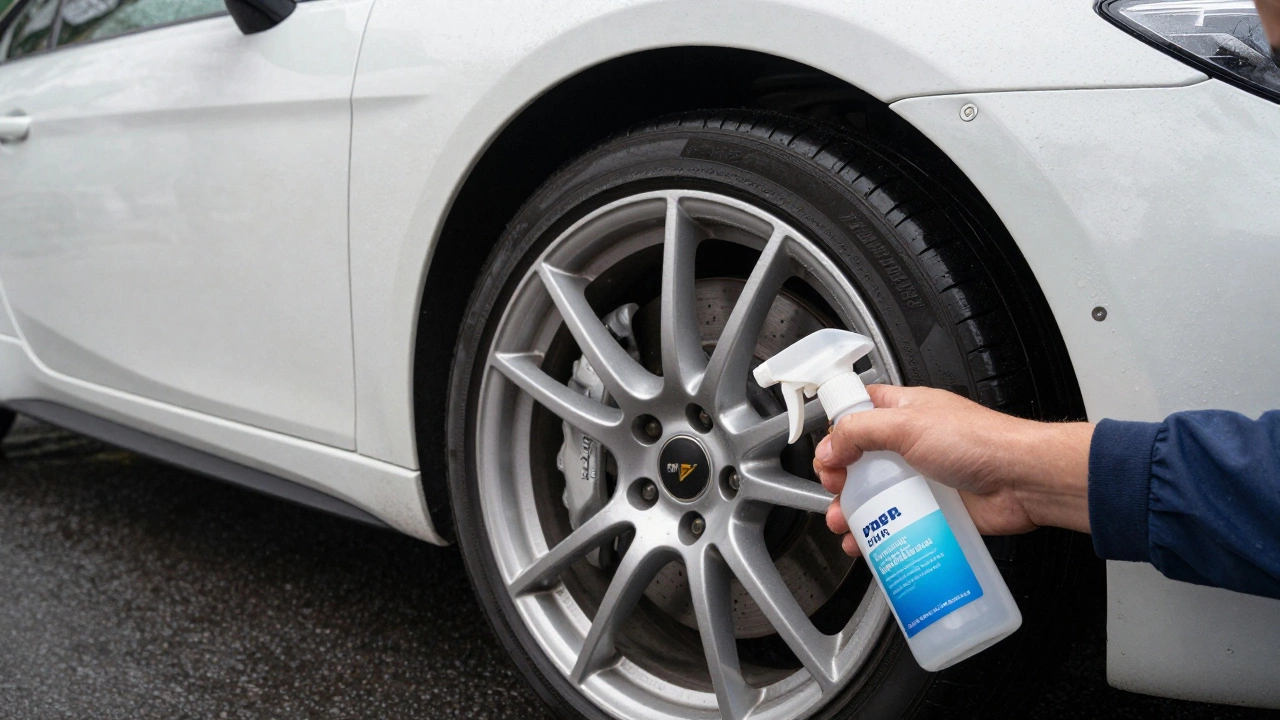 Cleaning an alloy wheel with specialized spray