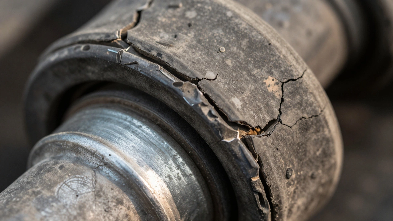 Cracked rubber bushing on a car control arm