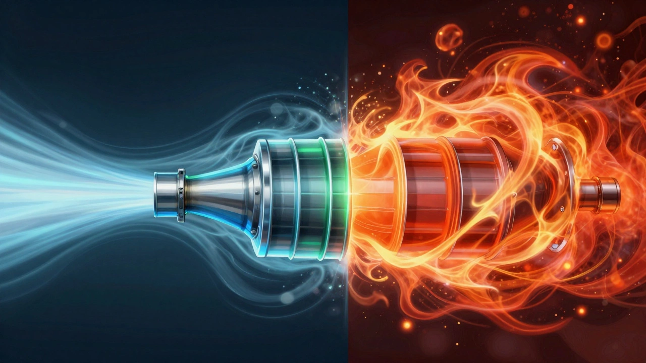 Illustration contrasting smooth airflow vs chambered sound waves in exhausts