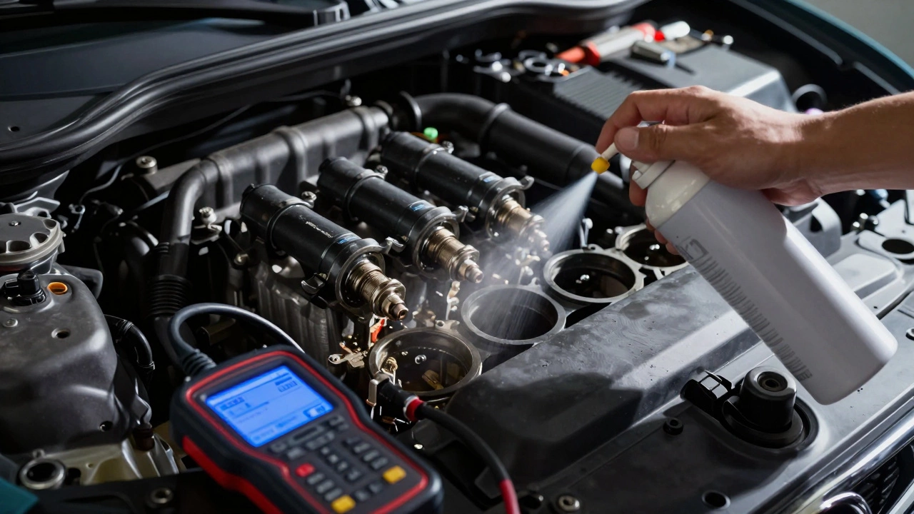 Cleaning ignition coil well with spray cleaner