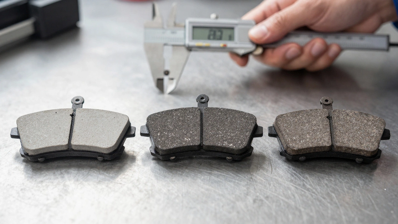 Close-up of ceramic, semi-metallic, and organic brake pads