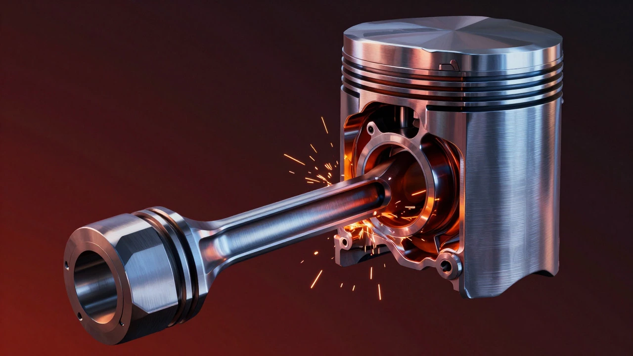 Cutaway 3D render of engine piston grinding due to lack of oil lubrication