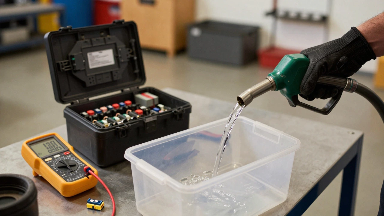 Fuel flowing into container during flow rate test