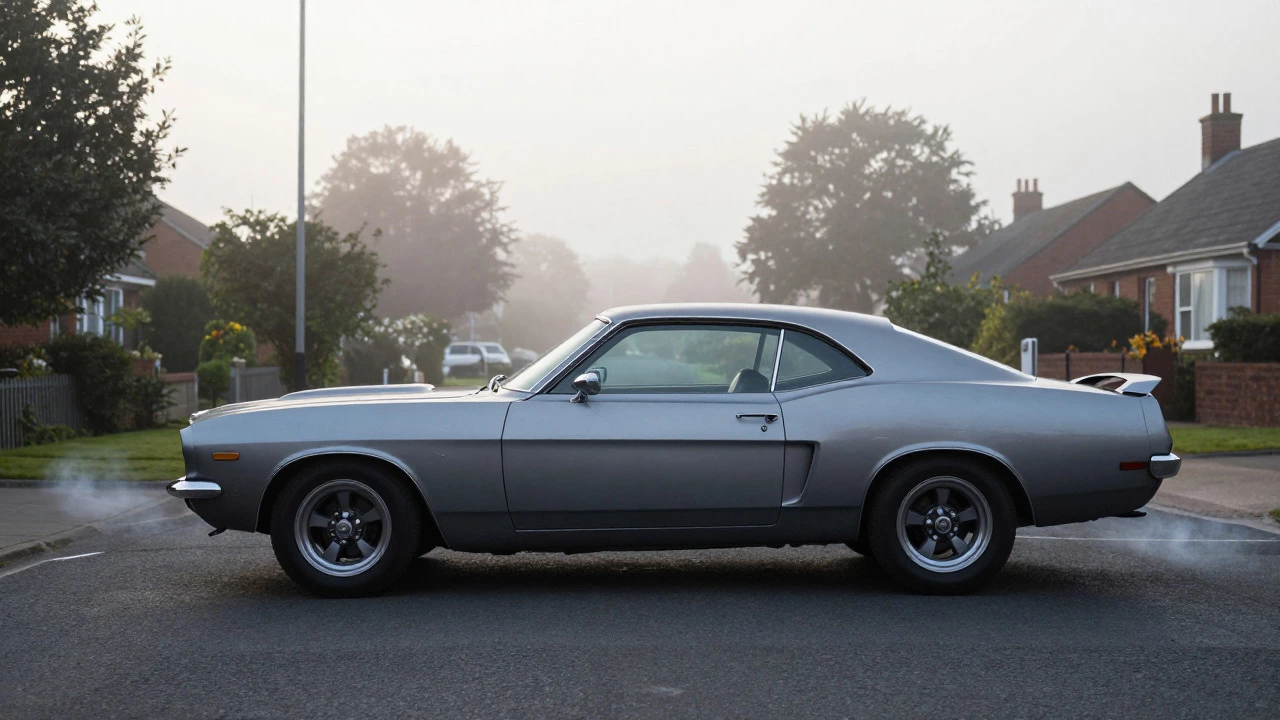 Car idling smoothly on a misty UK street indicating healthy engine performance