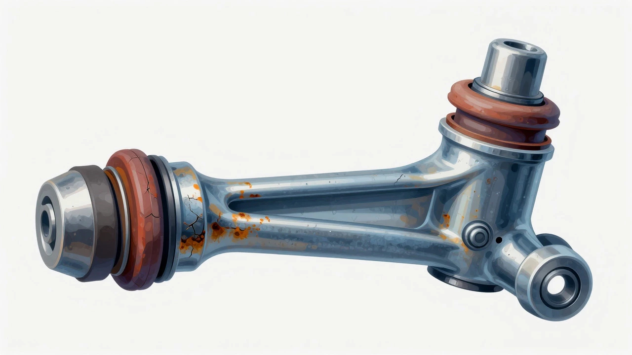 Illustration revealing internal rust and cracks in car suspension parts