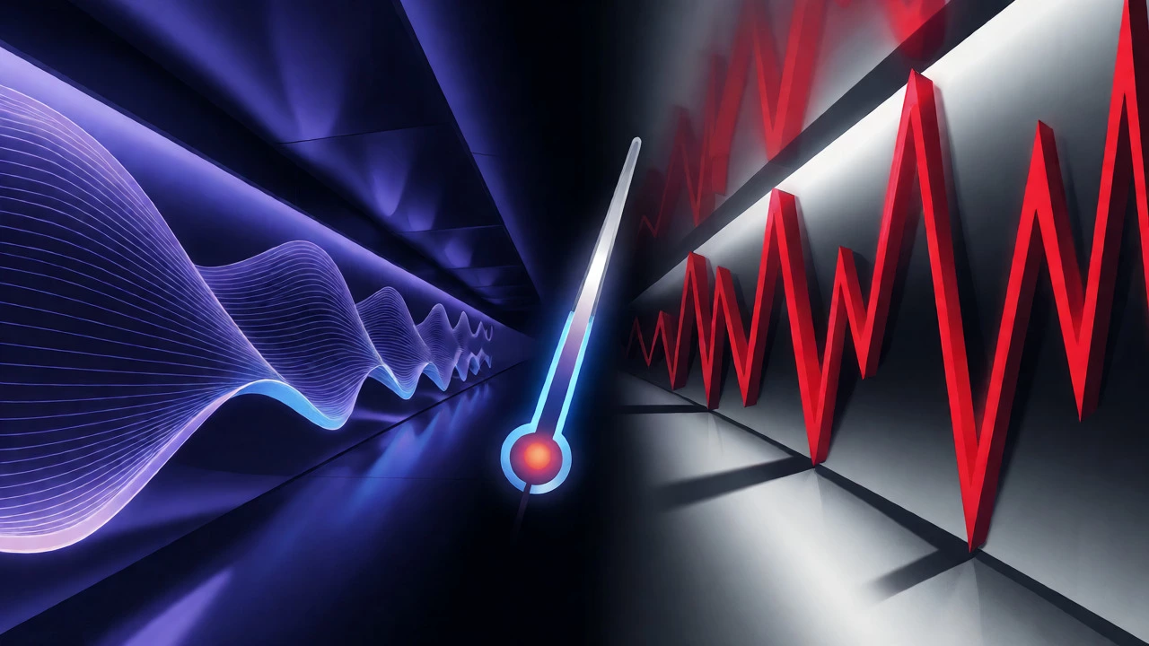 Artistic visualization comparing deep smooth sound waves against jagged raspy noise patterns.