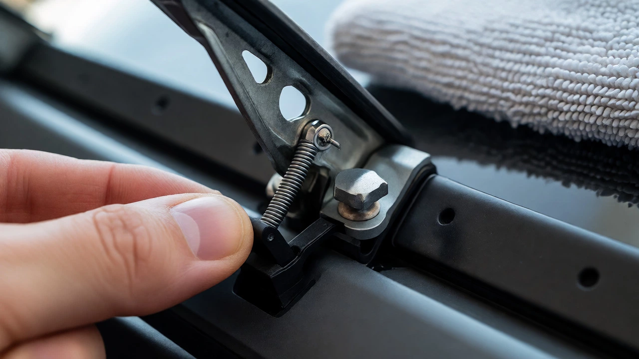 Close-up of installing a new wiper blade onto the wiper arm