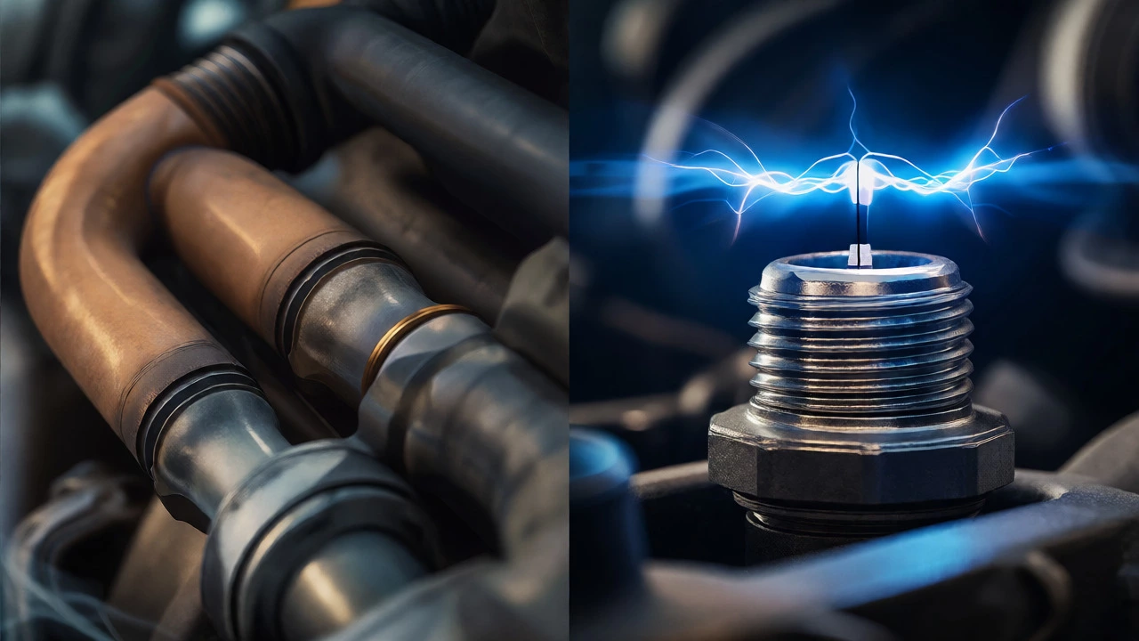 Conceptual split image comparing rough vs smooth engine combustion