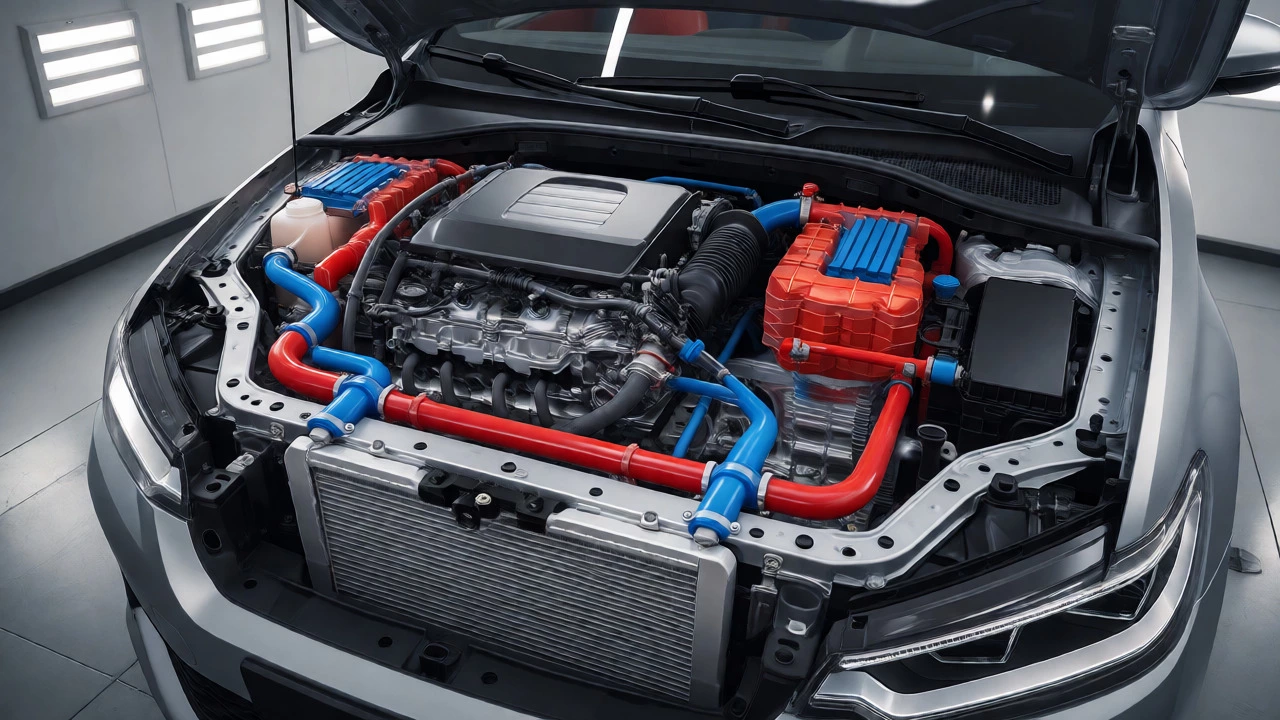 Cutaway diagram showing hybrid car's multiple cooling radiators
