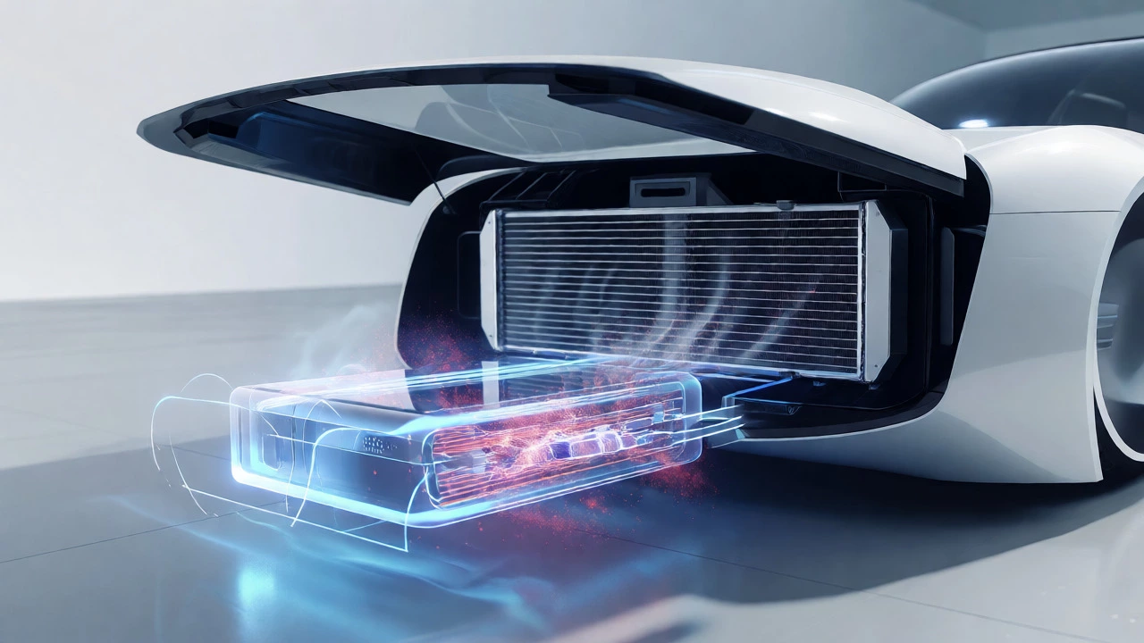 Futuristic concept car with integrated body-panel radiator and shutters